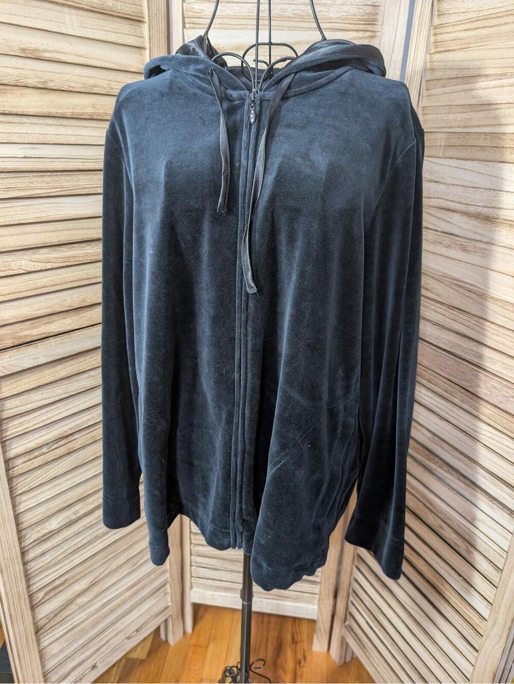 N.Y.L. New York Laundry Velour Hoodie Sweatshirt Black Womens Sz 1X Zip Pockets